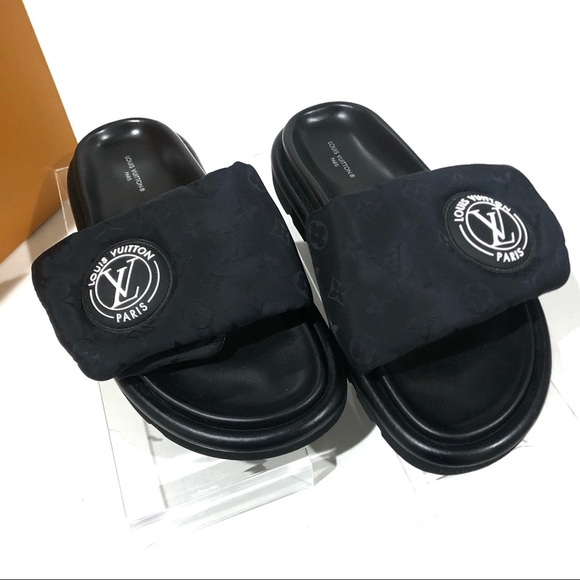 Louis Vuitton HTF Pool Pillow Flat Mules Slides Comfy Black Noir Size 38